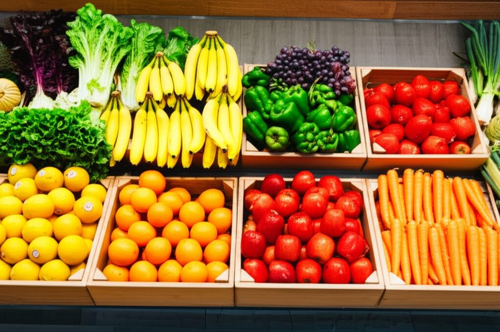 Premium fresh fruits and vegetables display